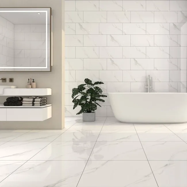 Alaskan Calacatta White Marble Effect Polished Porcelain Floor Tile
