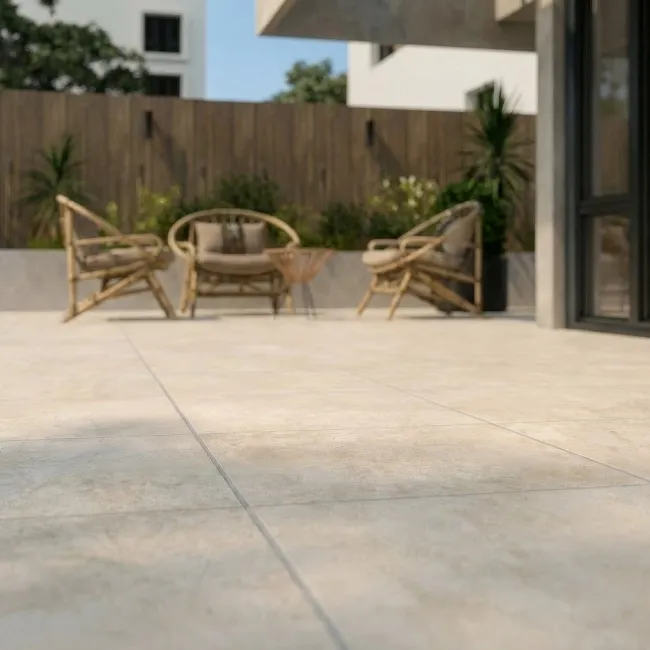 Vista Ivory Stone Effect Matt Porcelain Outdoor Slab Tile