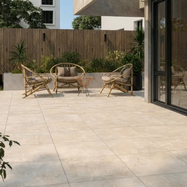 Vista Ivory Stone Effect Matt Porcelain Outdoor Slab Tile