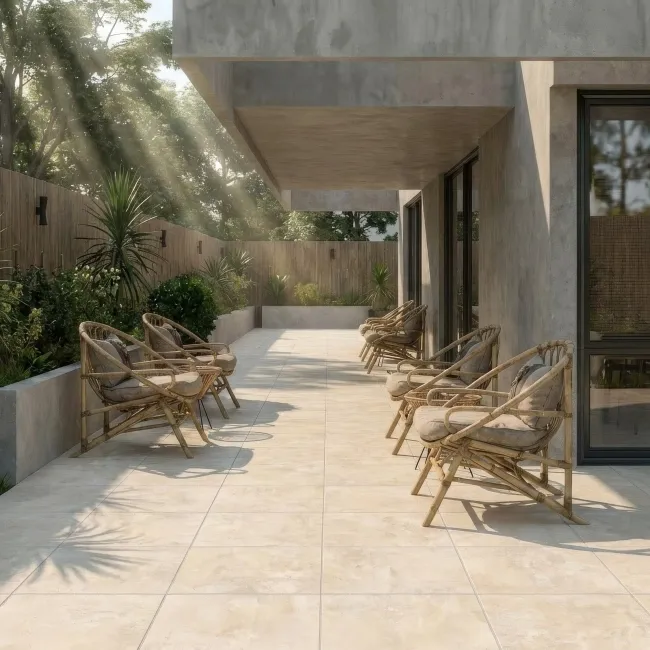 Vista Ivory Stone Effect Matt Porcelain Outdoor Slab Tile