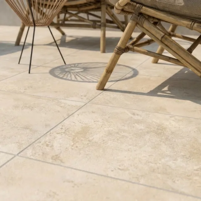 Vista Ivory Stone Effect Matt Porcelain Outdoor Slab Tile