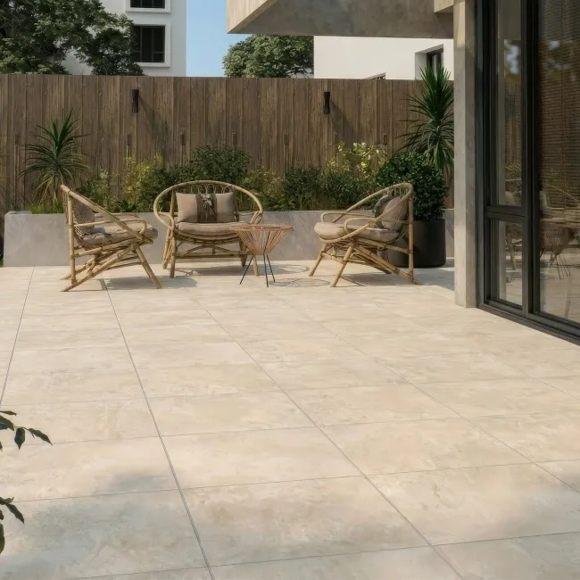 Vista Ivory Stone Effect Matt Porcelain Outdoor Slab Tile