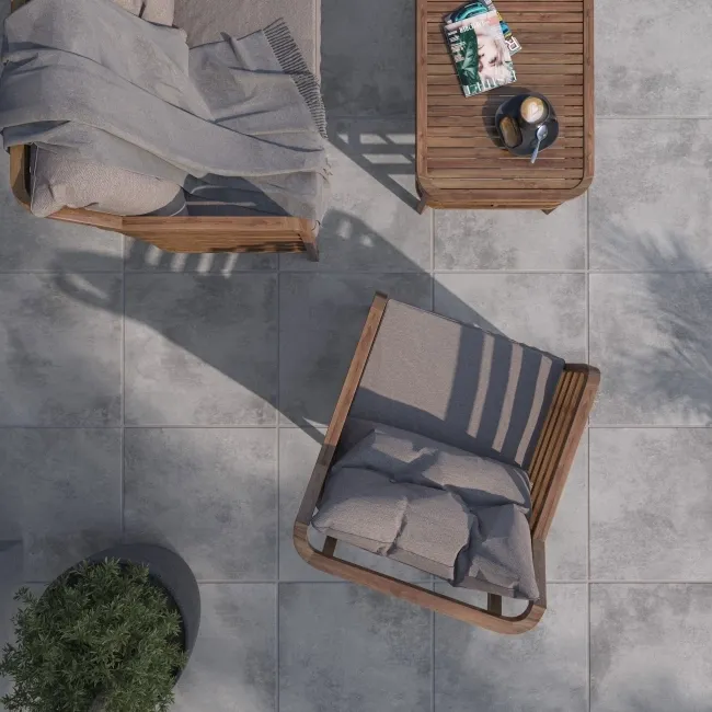 Vista Grey Stone Effect Matt Porcelain Outdoor Slab Tile