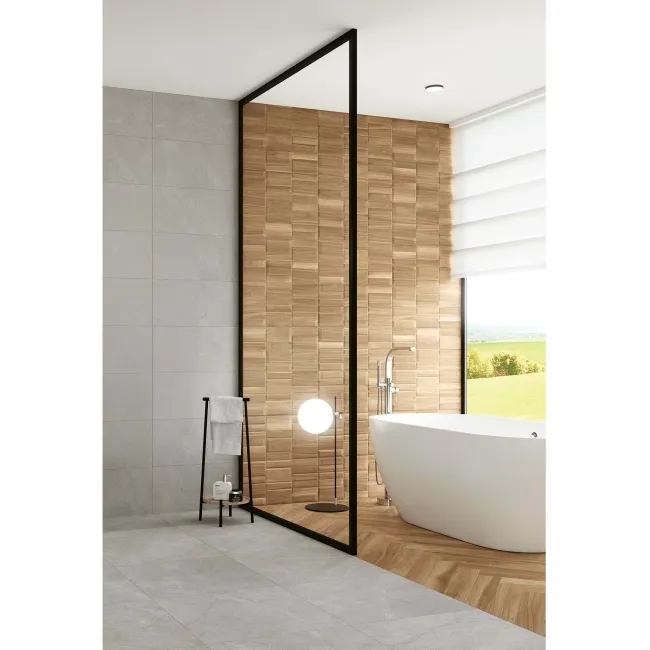 Nogal Block Decor Brown Wood Effect Matt Ceramic Wall Tile