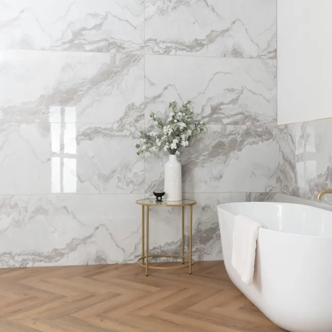 Fenndi Silver Marble Effect Polished Porcelain Tile