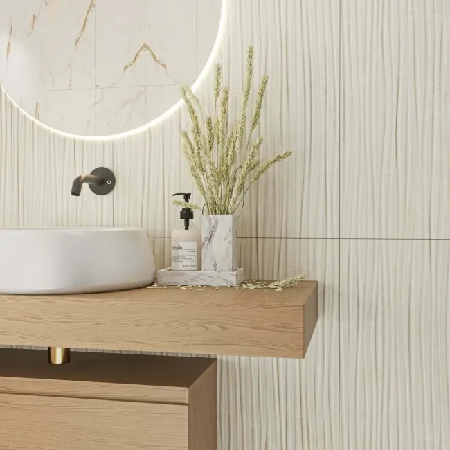 Fior Di Bosco Ivory Decor Marble Effect Gloss Ceramic Wall Tile