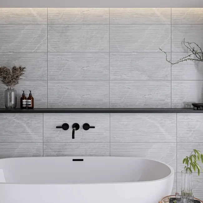 Fior Di Bosco Light Grey Decor Marble Effect Gloss Ceramic Wall Tile