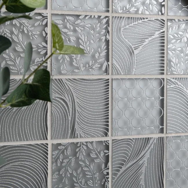 Hampton Silver Grey Patterned  Matt Glass Mosaic