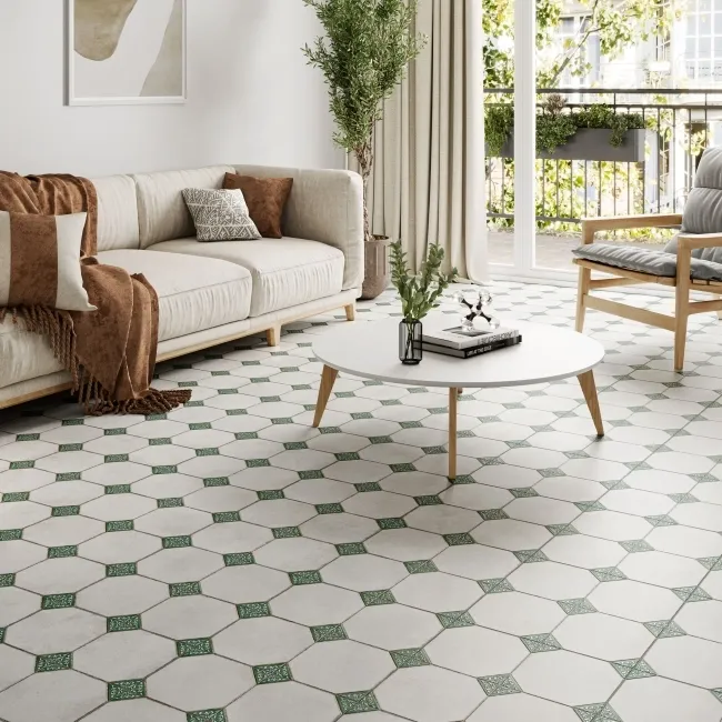 Leeds Green Patterned Matt Porcelain Floor Tile