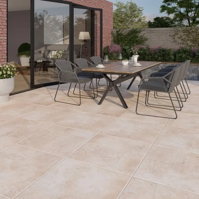 Vista Beige Stone Effect Matt Porcelain Outdoor Slab Tile
