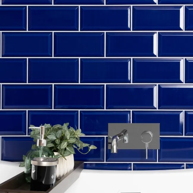 Metro Bevelled Victorian Cobalt Blue Gloss Ceramic Wall Tile