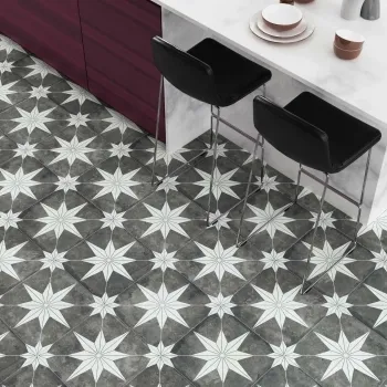 Supernova Star Black Patterned Matt Vitrified Ceramic Floor Tile