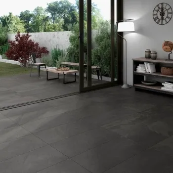 Mustang Black Slate Effect Matt Porcelain Large Wall and Floor Tile