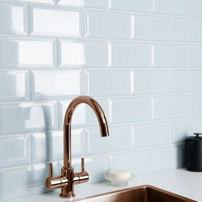 Metro Retro Bevelled Baby Blue Gloss Wall Tile