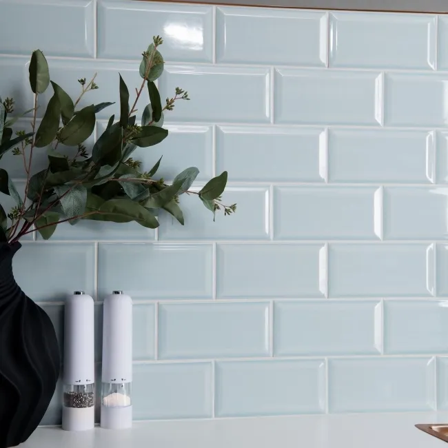 Metro Retro Bevelled Baby Blue Gloss Wall Tile