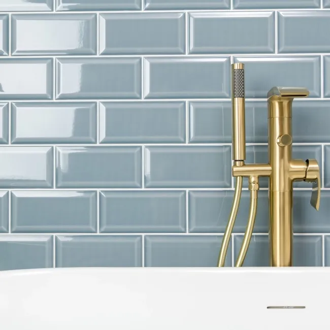 Metro Retro Bevelled Pale Blue Gloss Wall Tile