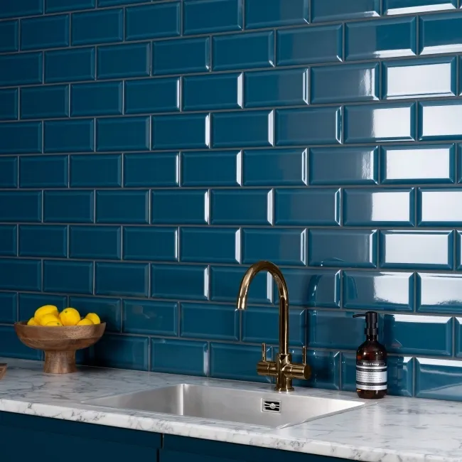 Metro Retro Bevelled Marine Blue Gloss Wall Tile