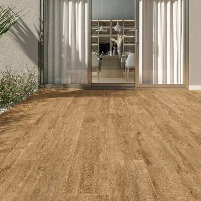 Viggo Natural Oak Wood  Effect Matt Porcelain Outdoor Slab Tile