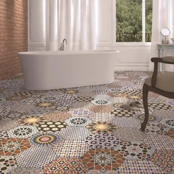 Andalucia Hexagon Patterned Porcelain Wall And Floor Tiles 285x330 Bathroom Roomset