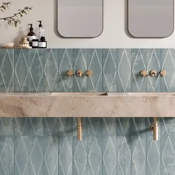 Zellige Ocean Blue Diamond Decor Gloss Porcelain Tile