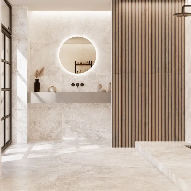 Mylos Ivory Stone Effect Matt Porcelain Wall & Floor Tile