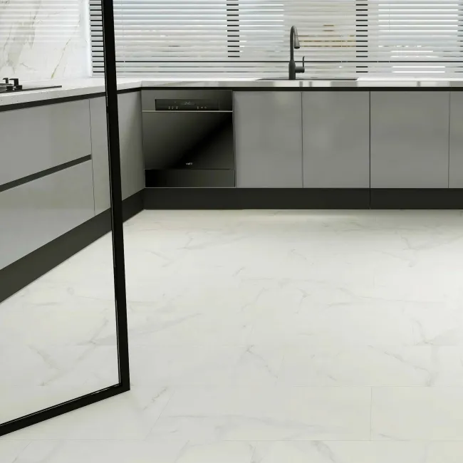 Crystal White Marble Tile Luxury Click Vinyl Flooring 5.5mm