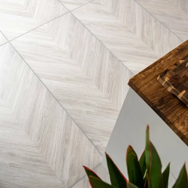 Loire Pearl Grey Matt Chevron Wood Effect Porcelain Floor Tile