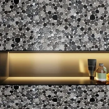 Hammered Silver Pebble Effect Glass Mosaic Mix 306x306