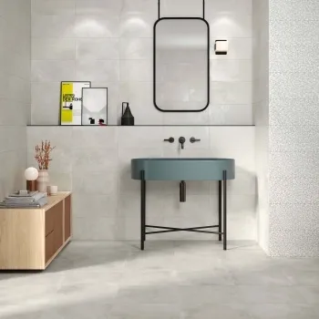 Talent White Porcelain Floor Tile 450x450 Bathroom Roomset