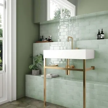 Village Mint Wall Tiles 65x200 Bathroom Roomset