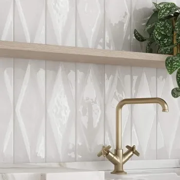 Zellige Antique White Diamond Decor Gloss Porcelain Tile