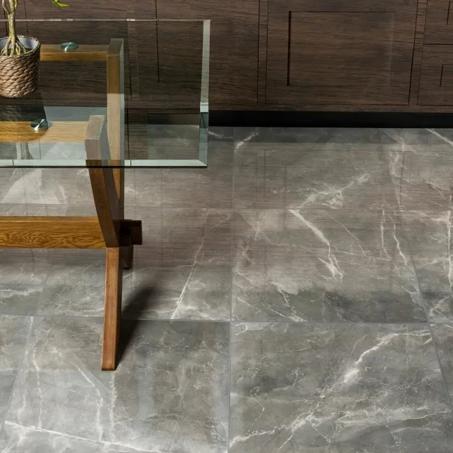 Marmy Grey Gloss Marble Effect Porcelain Floor Tile