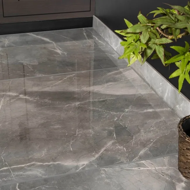 Marmy Grey Gloss Marble Effect Porcelain Floor Tile