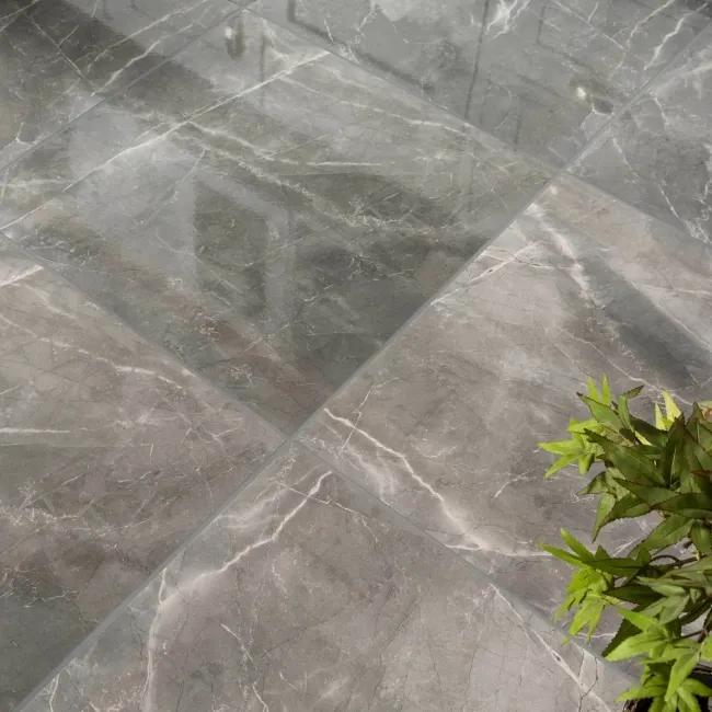 Marmy Grey Gloss Marble Effect Porcelain Floor Tile