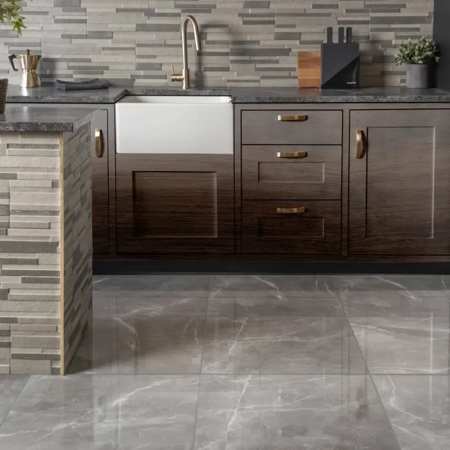 Marmy Grey Gloss Marble Effect Porcelain Floor Tile