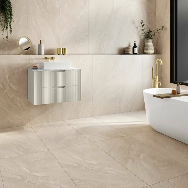 Teide Ivory Stone Effect Anti Slip Matt Porcelain Tile