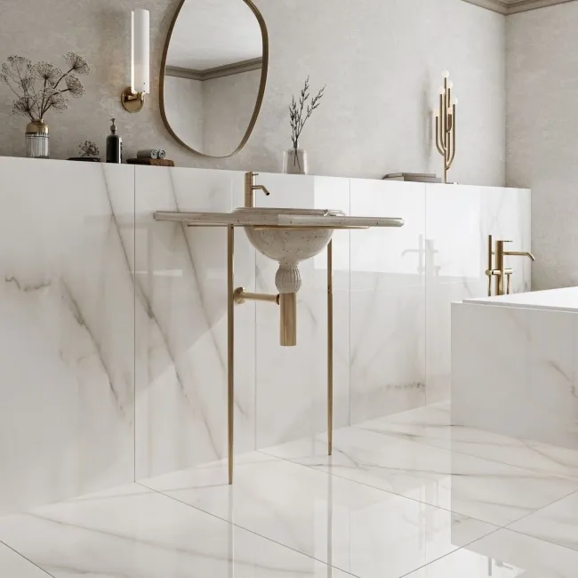 Classic White Onyx Marble Effect Polished Porcelain Tile