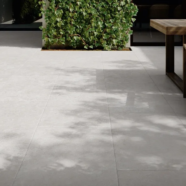 Batela White Stone Effect Rustic Edge Porcelain Outdoor Slab Tile