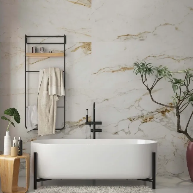 Barnaby White Marble Effect Large Matt Porcelain Wall and Floor Tile