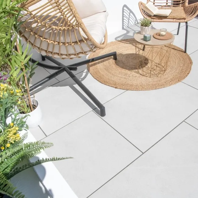 Bellevue White Stone Effect Large Outdoor Porcelain Slab Tile