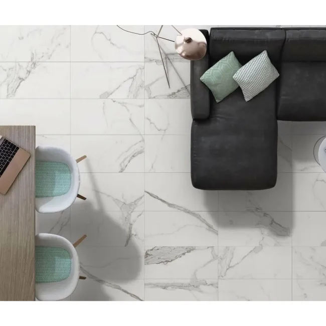 Carrara White Gloss Marble Effect Vitrified Ceramic Wall and Floor Tile