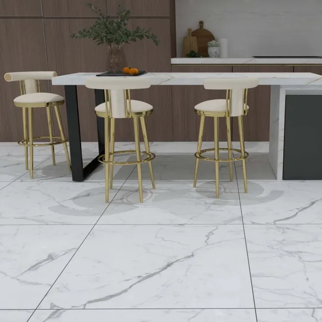 Carrera White Marble Effect Large Matt Porcelain Floor Tile