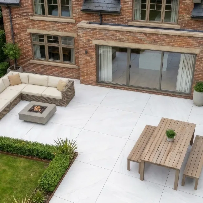 Halley White Slate Effect Matt Porcelain Outdoor Slab Tile