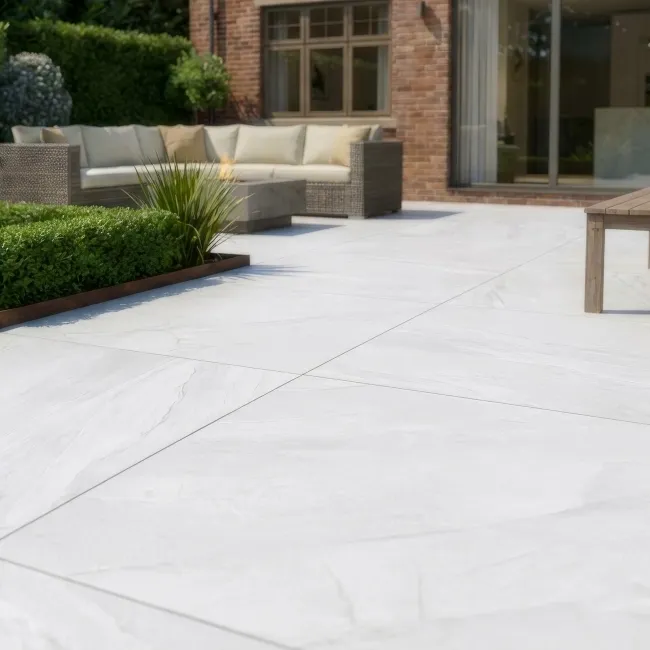Halley White Slate Effect Matt Porcelain Outdoor Slab Tile