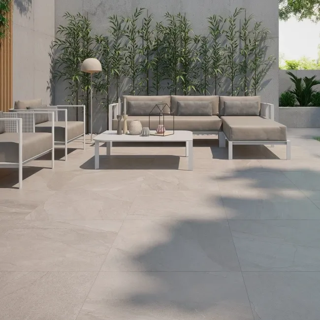Halley Beige Slate Effect Matt Porcelain Outdoor Slab Tile