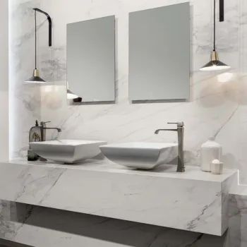 Carrara White Matt Marble Porcelain Wall and Floor Tile 300x600 Bathroom Roomset