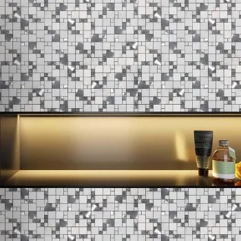 Comet White Square Stone Mosaic 300x300 Bathroom Roomset