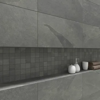 Mustang Light Grey Slate Effect Matt Porcelain Mosaic