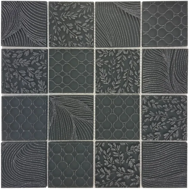 Hampton Black Patterned  Matt Glass Mosaic