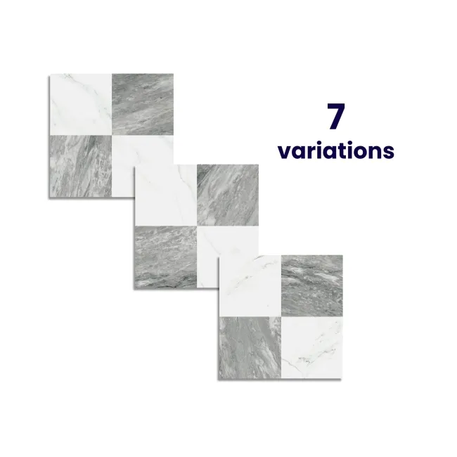 Marble Chess Effect Grey & White Matt Porcelain Tile